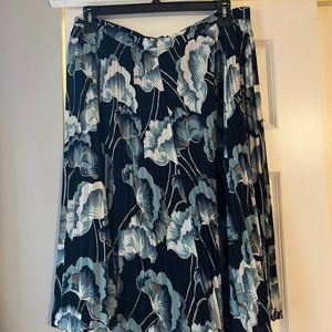 Ann Taylor Blue Floral Printed Pleated Skirt